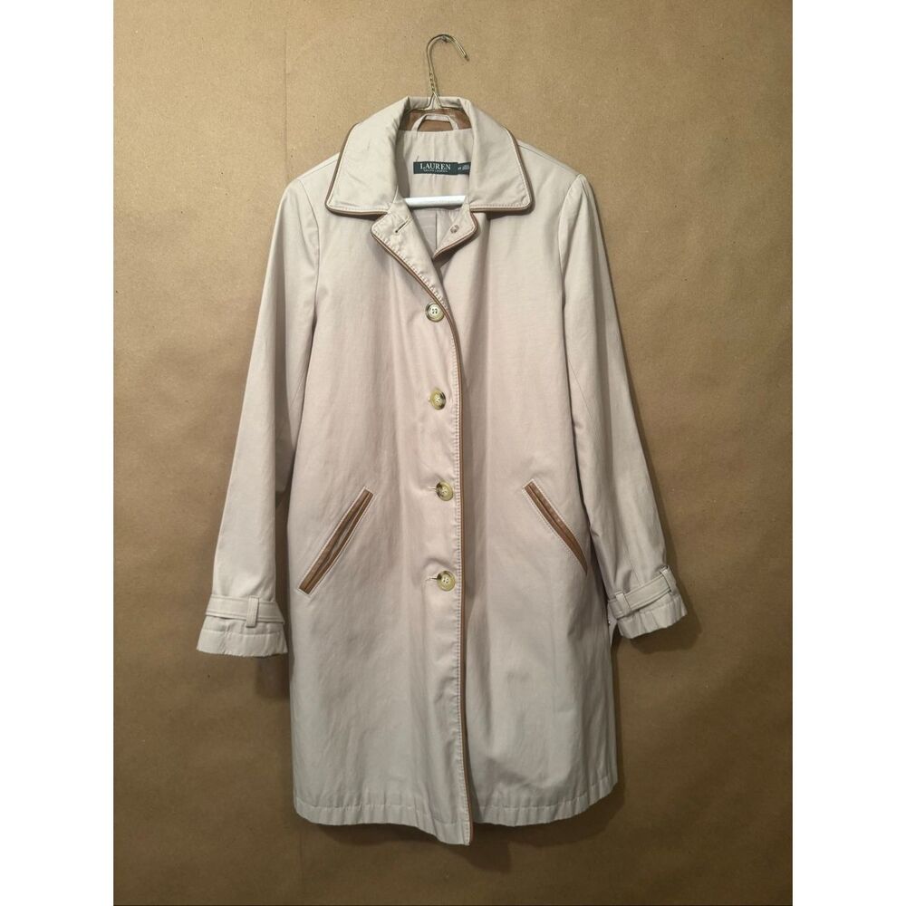 Lauren Ralph Lauren Faux Leather Trim Trench Coat *note
